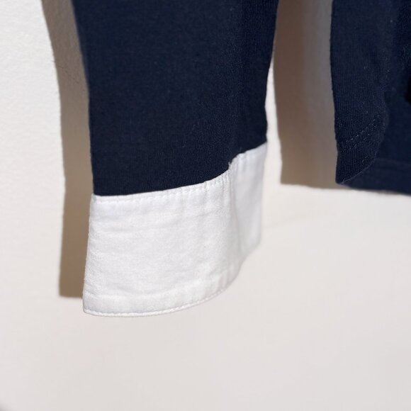 Liz Clairborne Navy Nautical Long Sleeve Button Up Blouse Top Petite Medium - Picture 3 of 7